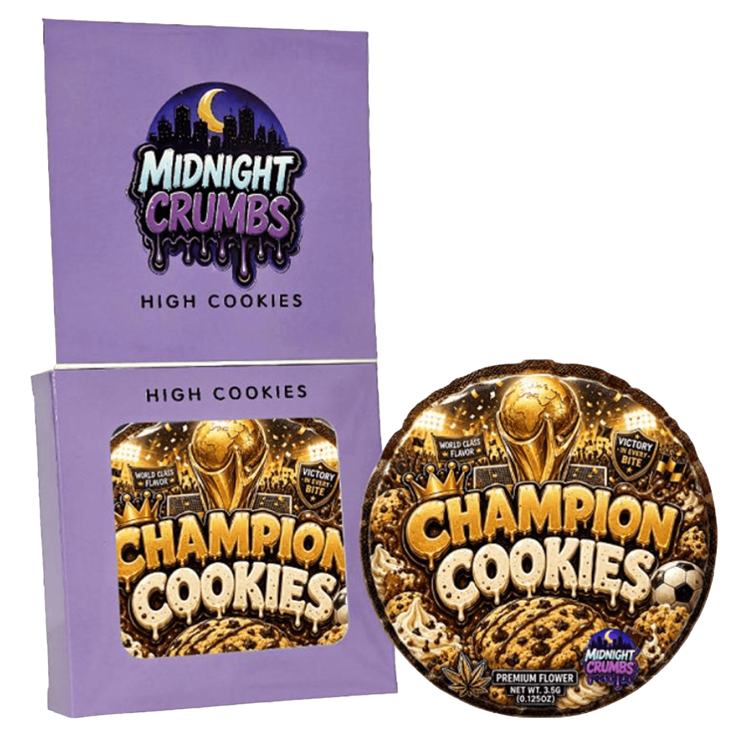 (12 Count) Midnight Crumbs Shaped Bag & Window Box Set - Midnight Crumbs Champion Cookies